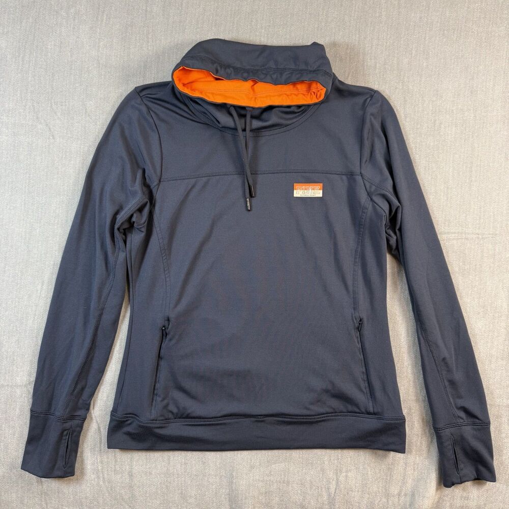 VS PINK Ultimate Cowl Neck Pullover Large Navy Orange Thumbholes Athleisure